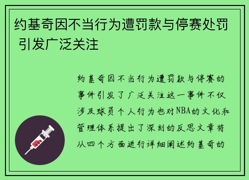 约基奇因不当行为遭罚款与停赛处罚 引发广泛关注