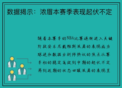 数据揭示：浓眉本赛季表现起伏不定